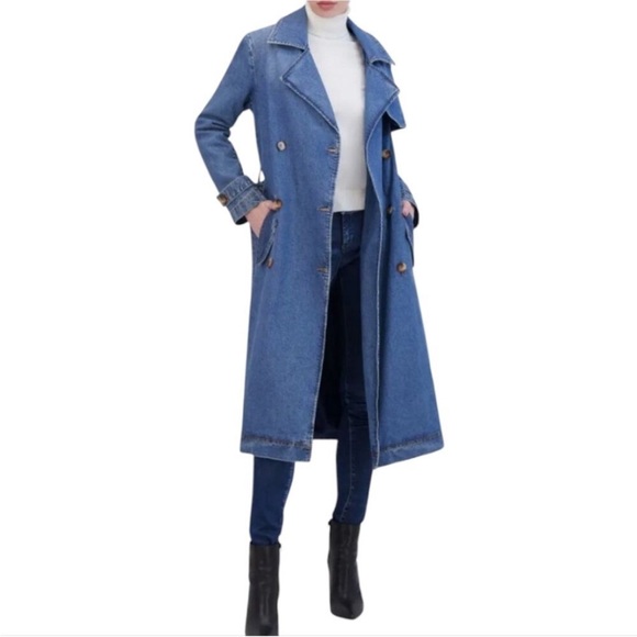 Rebecca Minkoff Belted Denim Trench Coat NWT Size Large - Picture 1 of 12